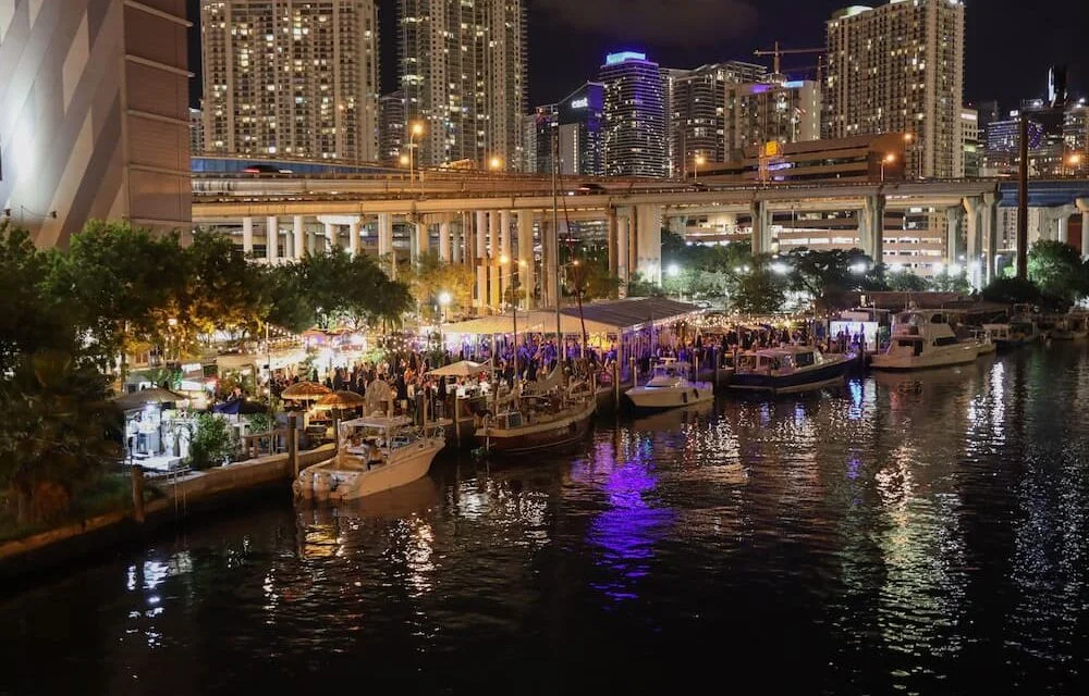 The Wharf Miami — open-air riverfront venue at night